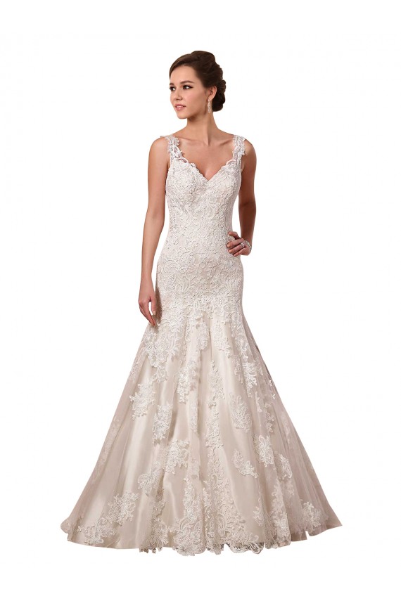 Sleeveless V-Neck Tulle & Lace Ivory Chapel Train Bridal Wedding Dress Adelaide