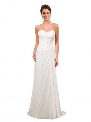 Sleeveless Sweetheart Soft Chiffon Ivory Chapel Train Wedding Gowns Adelaide