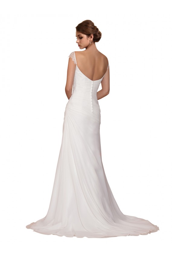 Sleeveless V-Neck Soft Chiffon Ivory Chapel Train Wedding Dress Adelaide