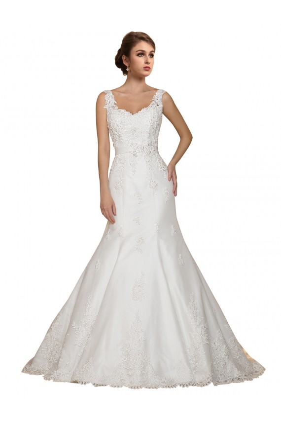 Cap Sleeves V-Neck Lace Ivory Chapel Train Wedding Dress Adelaide