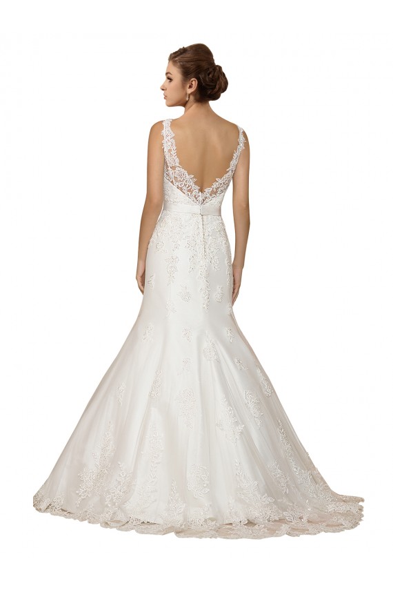 Cap Sleeves V-Neck Lace Ivory Chapel Train Wedding Dress Adelaide