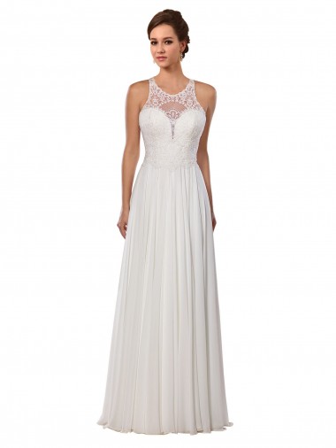Sleeveless Illusion Neck Soft Chiffon Ivory Chapel Train Wedding Dress Adelaide