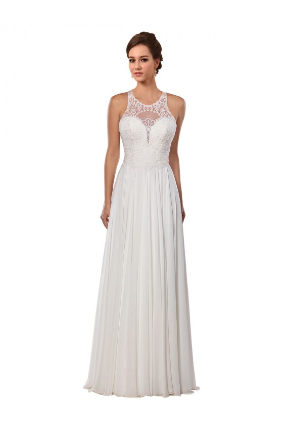 Sleeveless Illusion Neck Soft Chiffon Ivory Chapel Train Wedding Dress Adelaide