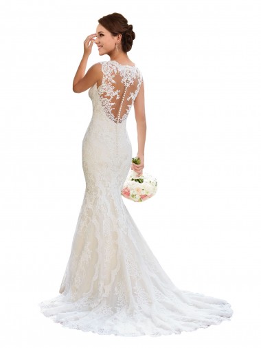 Sleeveless V-Neck Lace White Chapel Train Wedding Dress Adelaide
