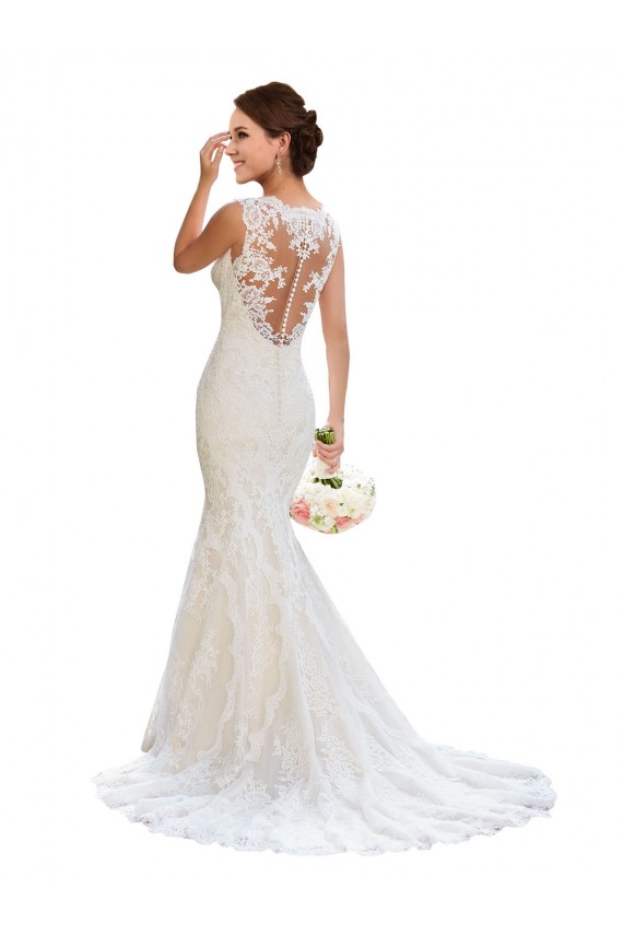 Sleeveless V-Neck Lace White Chapel Train Wedding Dress Adelaide