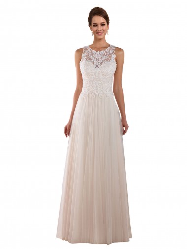 Sleeveless High Neck Tulle & Lace Ivory Chapel Train Boho Wedding Dress Adelaide