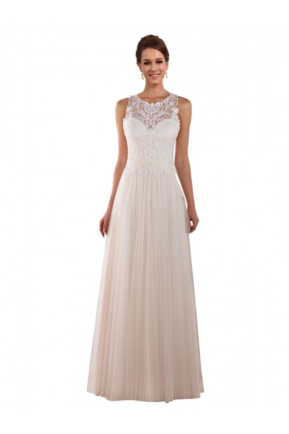 Sleeveless High Neck Tulle & Lace Ivory Chapel Train Boho Wedding Dress Adelaide