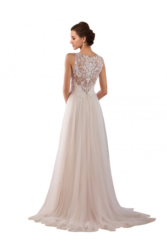 Sleeveless High Neck Tulle & Lace Ivory Chapel Train Boho Wedding Dress Adelaide