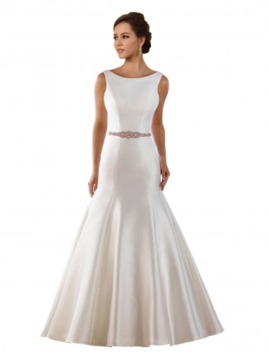 Sleeveless Bateau Neck Satin Ivory Chapel Train Modern Wedding Dress Adelaide