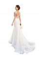 Cap Sleeves Illusion Neck Lace White Chapel Train Wedding Dress Adelaide