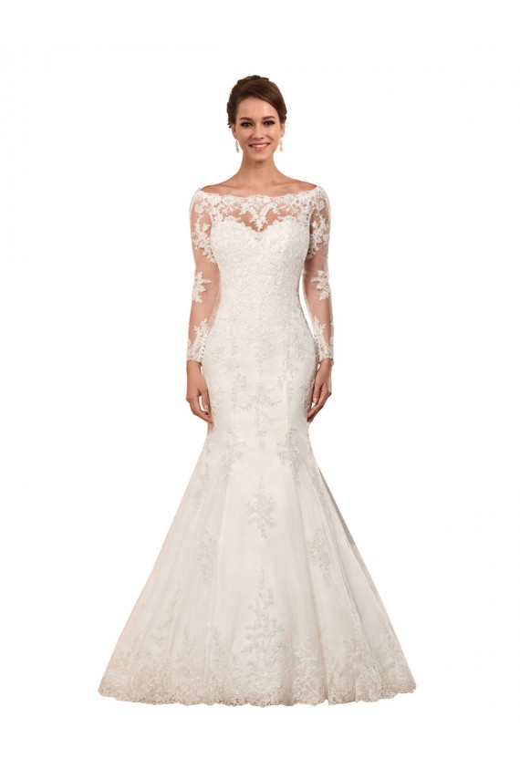 Long Sleeves Bateau Neck Lace Ivory Chapel Train Sexy Wedding Dress Adelaide