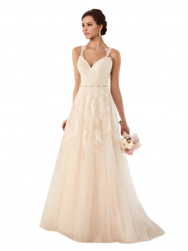 Sleeveless Sweetheart Tulle & Lace Ivory Chapel Train Wedding Dress Adelaide