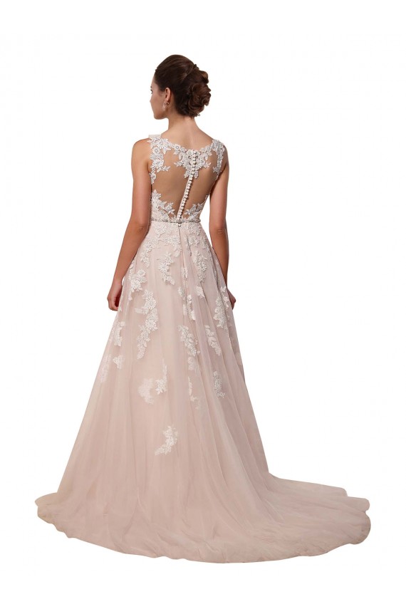 Sleeveless Sweetheart Tulle & Lace Ivory Chapel Train Wedding Dress Adelaide