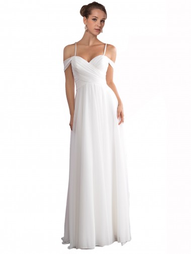 Sleeveless Off the Shoulder Soft Chiffon Ivory Sweep Train Beach Wedding Dress Adelaide