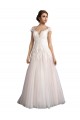 Cap Sleeves Illusion Neck Tulle & Lace Ivory & Champagne Cathedral Train Beach Wedding Dress Adelaide