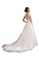 Cap Sleeves Illusion Neck Tulle & Lace Ivory & Champagne Cathedral Train Beach Wedding Dress Adelaide