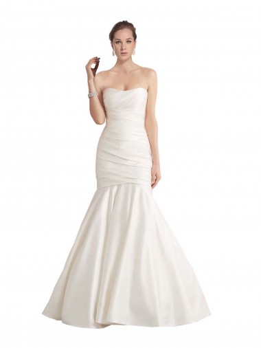 Sleeveless Strapless Satin Ivory Chapel Train Beach Wedding Dress Adelaide