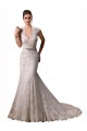 Cap Sleeves V-Neck Lace Ivory Chapel Train Wedding Dresses Adelaide