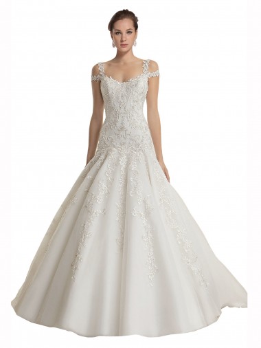 Sleeveless Off the Shoulder Tulle & Lace Ivory Sweep Train Wedding Dress Adelaide