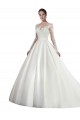 Long Sleeves Illusion Neck Satin & Lace White Cathedral Train Wedding Dress Adelaide