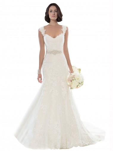 Sleeveless Off the Shoulder Lace White Chapel Train Beach Wedding Dress Adelaide