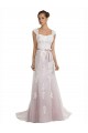 Sleeveless Strapless Tulle & Lace Ivory & Pink Sweep Train Beach Wedding Dress Adelaide