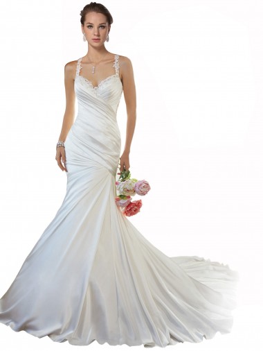 Sleeveless Sweetheart Satin Ivory Chapel Train Beach Wedding Gowns Adelaide