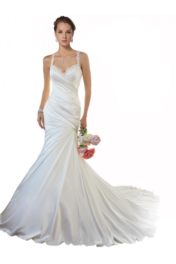 Sleeveless Sweetheart Satin Ivory Chapel Train Beach Wedding Gowns Adelaide