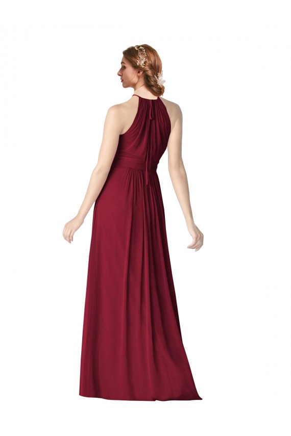 Sleeveless Halter Neck Chiffon Burgundy Long Evening Gowns / Bridesmaid Dresses Adelaide