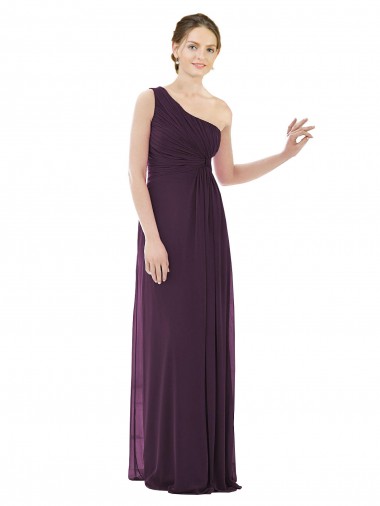 Sleeveless One Shoulder Soft Chiffon Grape Long Evening Dress / Bridesmaid Dress Adelaide