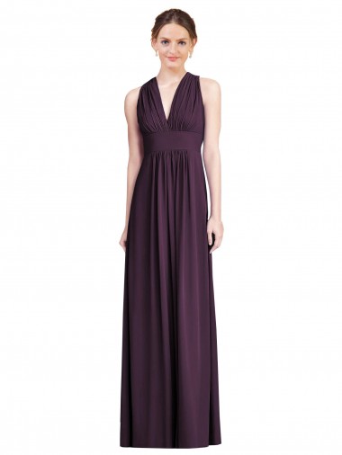 Sleeveless V-Neck Soft Chiffon Grape Long Bridesmaid Dress Adelaide