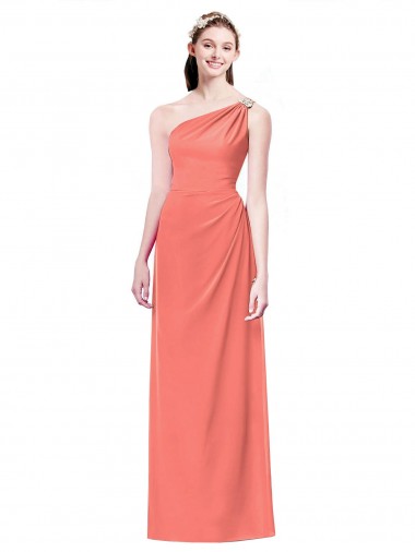 Sleeveless One Shoulder Soft Chiffon Coral Long Bridesmaid Dress Adelaide