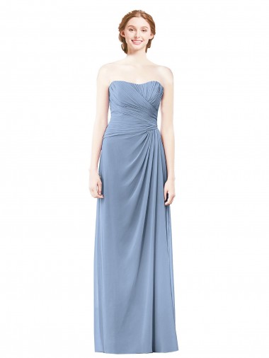 Sleeveless Strapless Chiffon Dusty Blue Long Formal Dresses / Bridesmaid Dresses Adelaide