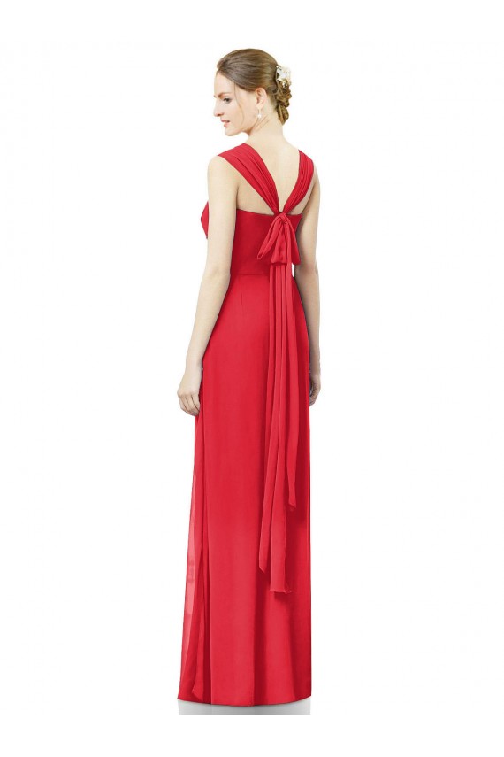 Cap Sleeves Sweetheart Soft Chiffon Red Long Formal Dress / Bridesmaid Dress Adelaide