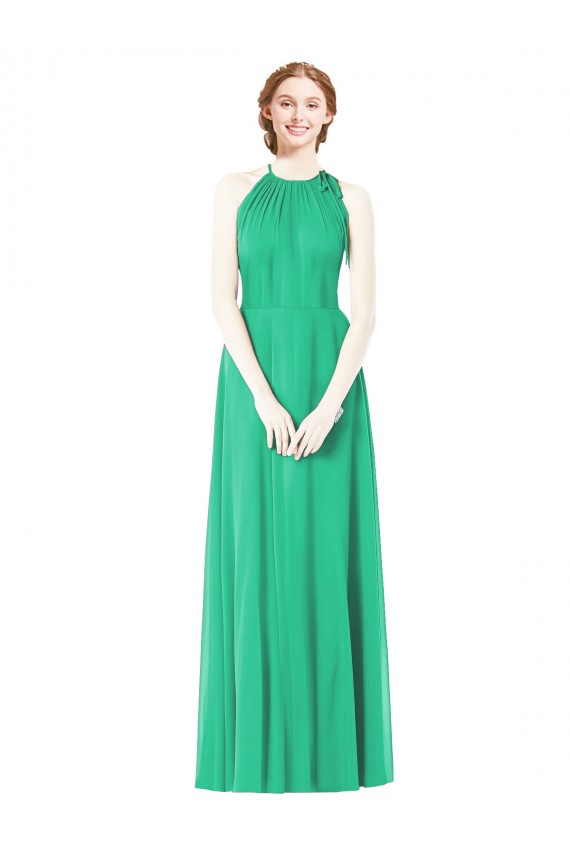 Sleeveless Halter Neck Soft Chiffon Emerald Green Long Bridesmaid Dress Adelaide