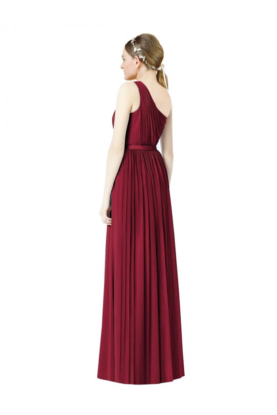 Sleeveless One Shoulder Soft Chiffon Burgundy Long Bridesmaid Gown Adelaide