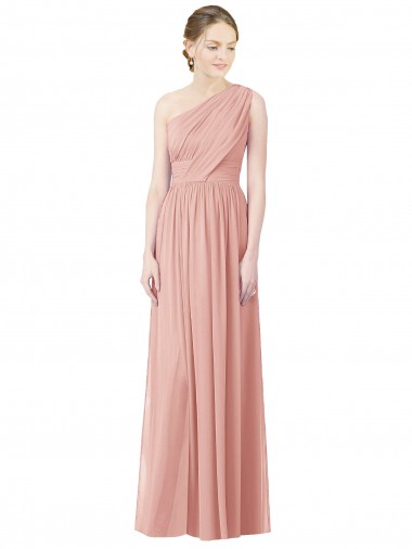 Sleeveless One Shoulder Soft Chiffon Bliss Pink Long Bridesmaid Dress Adelaide