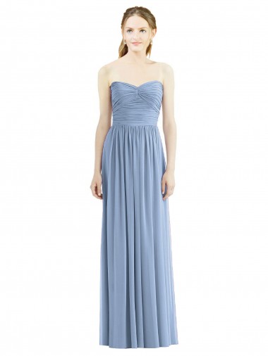 Sleeveless Strapless Chiffon Dusty Blue Long Bridesmaid Gowns Adelaide