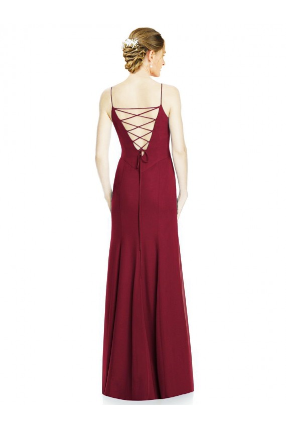 Sleeveless Spaghetti Straps Soft Chiffon Burgundy Long Bridal Party Dress Adelaide