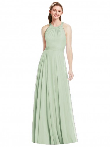Sleeveless Halter Neck Chiffon Sage Long Bridesmaid Dress / Evening Dress Adelaide