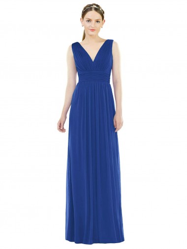 Sleeveless V-Neck Soft Chiffon Royal Blue Long Bridesmaid Gowns Adelaide