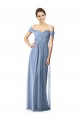 Cap Sleeves Off the Shoulder Soft Chiffon Dusty Blue Long Bridesmaid Dress Adelaide