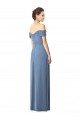 Cap Sleeves Off the Shoulder Soft Chiffon Dusty Blue Long Bridesmaid Dress Adelaide