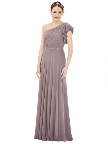 Sleeveless One Shoulder Soft Chiffon Dusty Rose Long Bridesmaid Dress Adelaide
