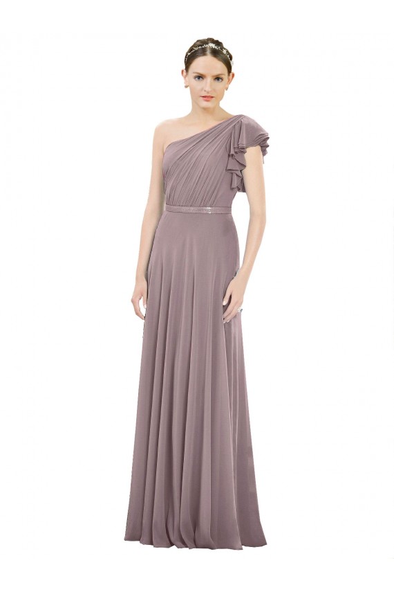 Sleeveless One Shoulder Soft Chiffon Dusty Rose Long Bridesmaid Dress Adelaide