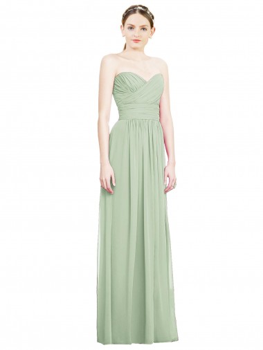 Sleeveless Strapless Soft Chiffon Sage Long Bridesmaid Dress Adelaide