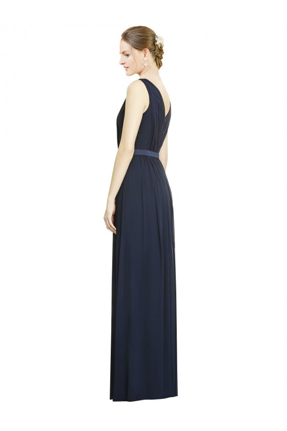 Sleeveless V-Neck Chiffon Dark Navy Long Bridesmaid Gowns Adelaide