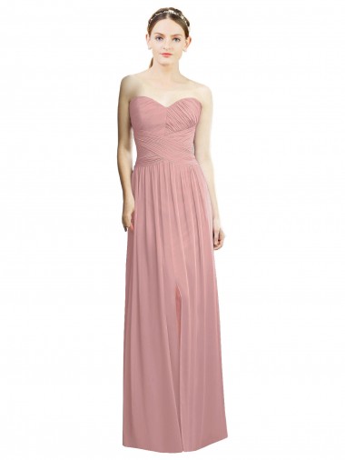 Sleeveless Strapless Chiffon Dusty Pink Long Bridesmaid Dress / Evening Dress Adelaide