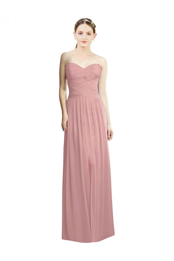 Sleeveless Strapless Chiffon Dusty Pink Long Bridesmaid Dress / Evening Dress Adelaide