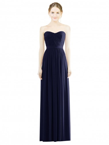 Sleeveless Strapless Soft Chiffon Dark Navy Long Formal Evening Gown / Bridesmaid Dress Adelaide